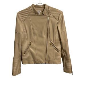 Calvin Klein Tan Faux Leather Moto Jacket Size Small